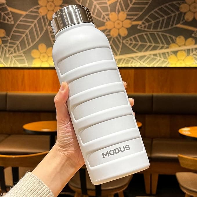 Garrafa de Água Térmica em Aço Inoxidável 1 Litro com Sistema Antivazamento e Alça em Inox (Branco)