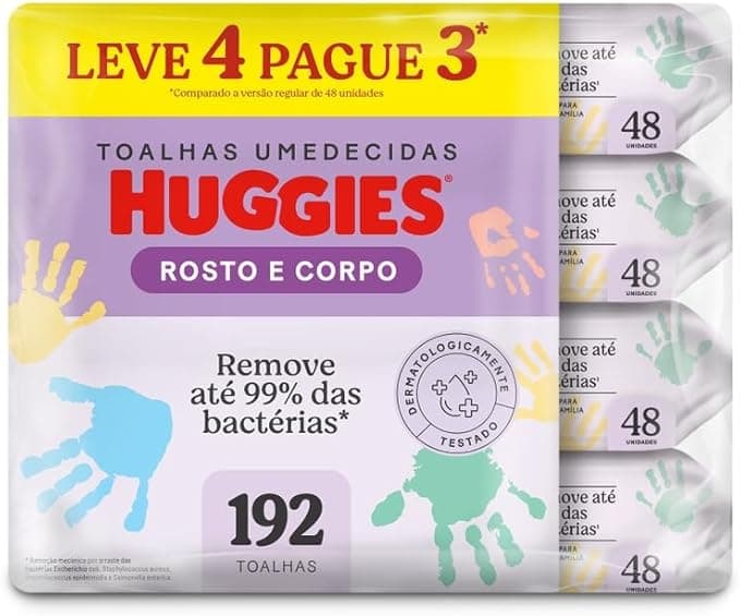Lenços Umedecidos Huggies Rosto e Corpo Limpeza 4 x 48 Un