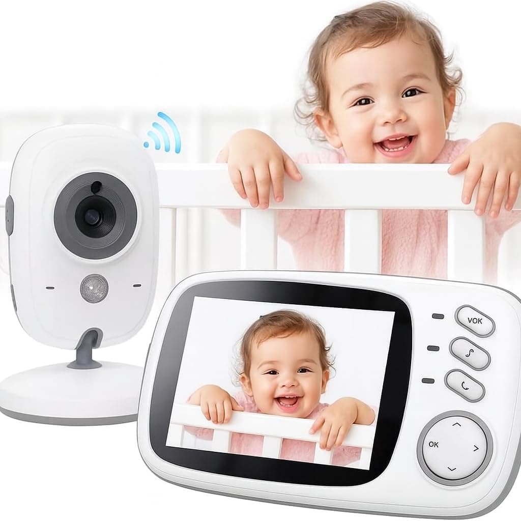 Babá Eletrônica Câmera para Bebês com Tela de 3.2" Visão Noturna 10M Infravermelha Monitoramento Temperatura, Áudio Bidirecional, Detecção de Som VOX