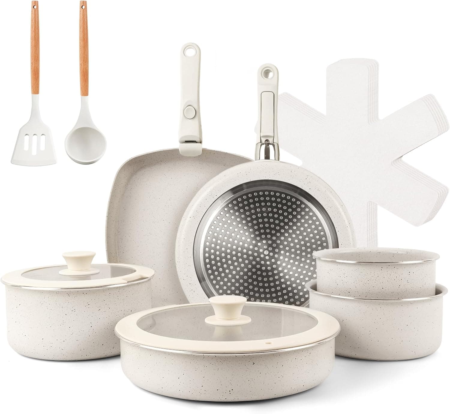Jogo de Panelas 18 Peças, Conjunto de panelas antiaderentes Punho destacável, Conjuntos de panelas de cozinha de indução antiaderente com alça removível