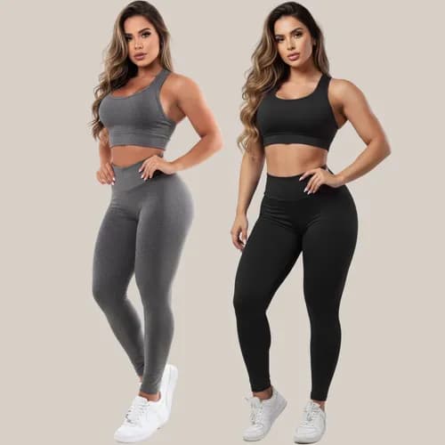 Kit 2 Conjuntos Calça Legging E Top Roupas Feminina Academia