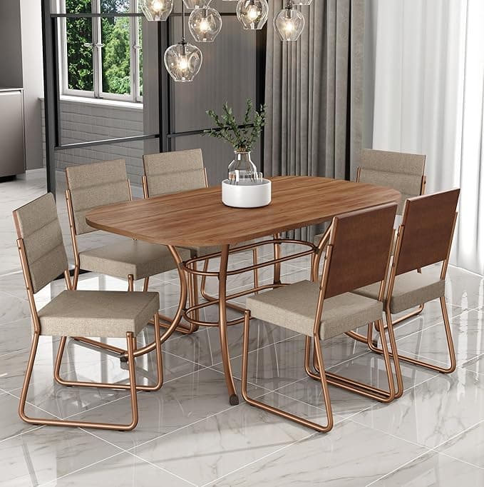 Conjunto Sala de Jantar Mesa e 6 Cadeiras Fênix Carraro (Rosê)