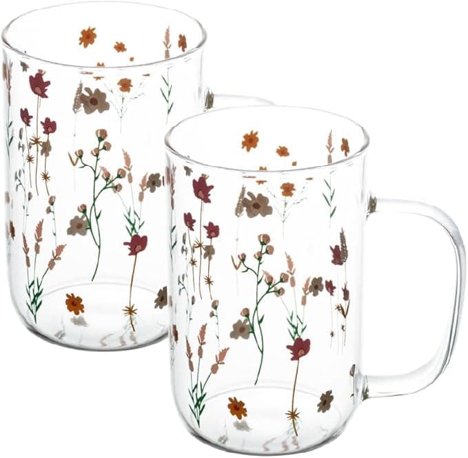 WOLFF - Conjunto 2 Canecas de Vidro Borossilicato Resistente a Calor Bouquet 280ml