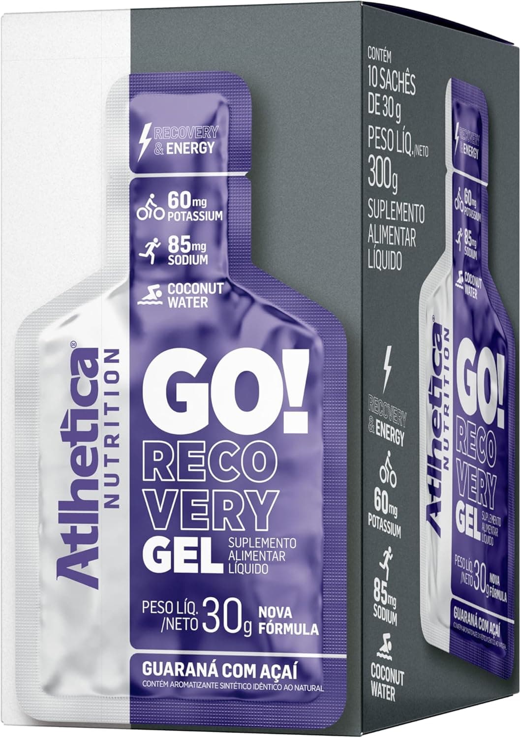 Go Energy Gel (10 Sachês) - Sabor Guaraná e Açai, Atlhetica Nutrition, Roxo