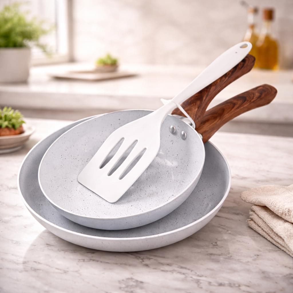 Conjunto Kit de Frigideiras Lecce com Indução 20cm e 24cm com Espátula de Silicone | Antiaderente Cerâmico Premium – Cozinha Sem Grudar, Design Elegante Cabo Soft Touch e Alta Durabilidade