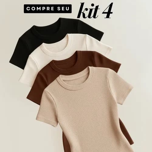 Kit 4 Blusas Feminina Ribana Canelado Estilosa Básica Casual