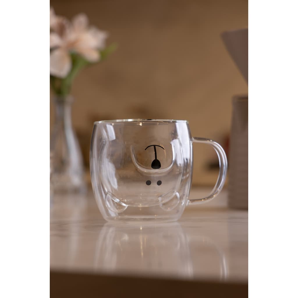 2 xicaras de chá parede dupla bear urso 250ml borossilicato