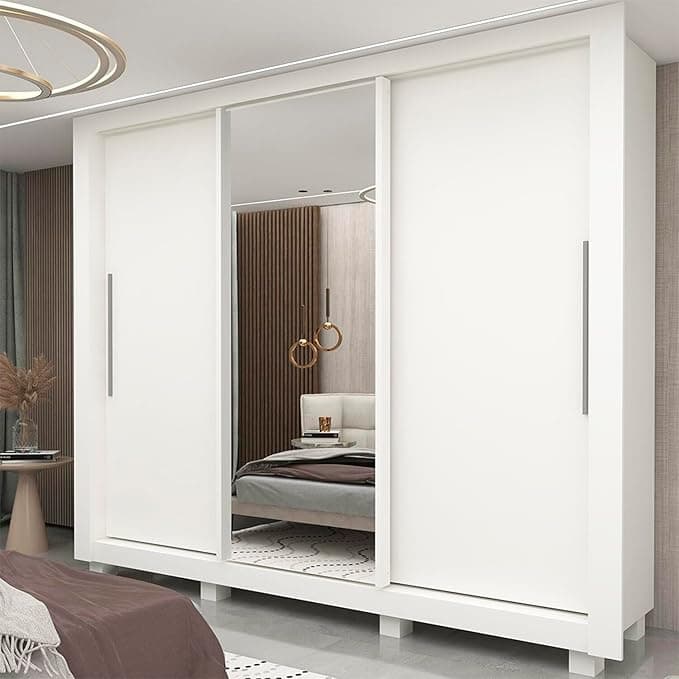 Guarda-roupa Casal 3 Portas 1 Porta Espelhada com Pés Milão Yescasa Branco
