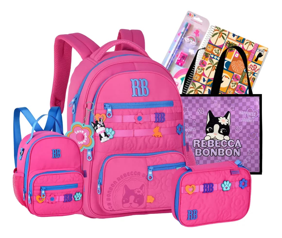 Kit Mochila Rebecca Bonbon Costas Juvenil Escolar Brinde