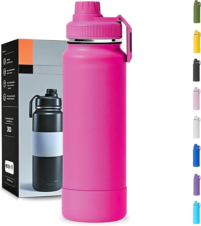 Garrafa Térmica 1000ML - Duplamente Isolada, Aço Inox 304, Base Emborrachada Anti Derrapante, Mantém Bebidas Quentes por 12 Horas e Geladas por 24 Horas (Rosa Phink Slin)