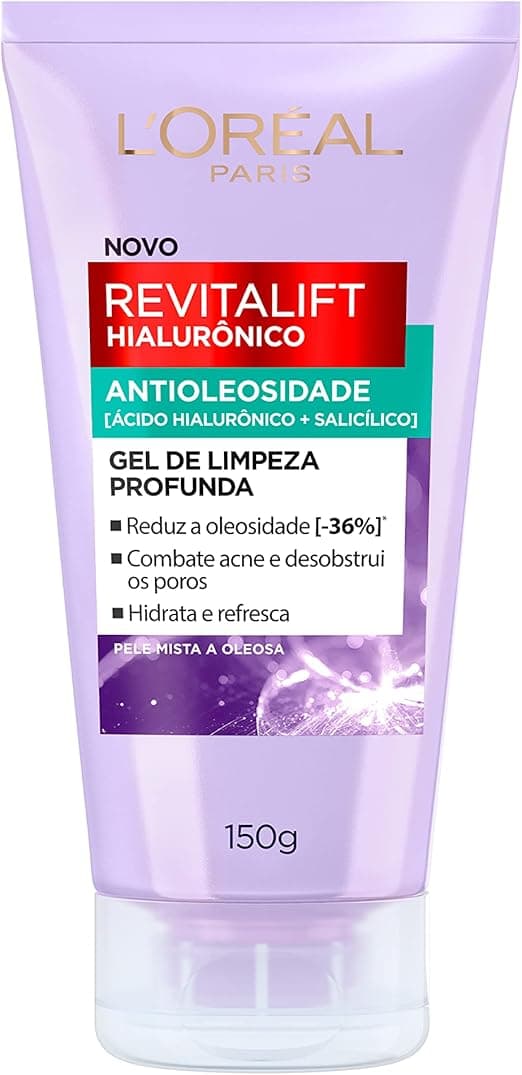 L'Oréal Paris Revitalift Hialurônico Gel de Limpeza Facial Antioleosidade com Ácido Hialurônico e Salicílico Limpeza Profunda e Controle de Oleosidade 150g