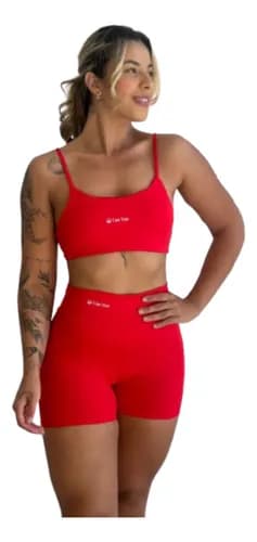 Conjunto Fitness Virginia Top Shorts Meia Coxa Cintura Alta