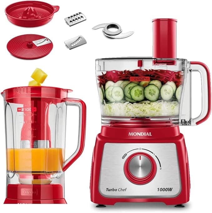 MONDIAL Multiprocessador Turbo Chef 7 em 1, Vermelho, 1000W, 220V - MPN-01-RE