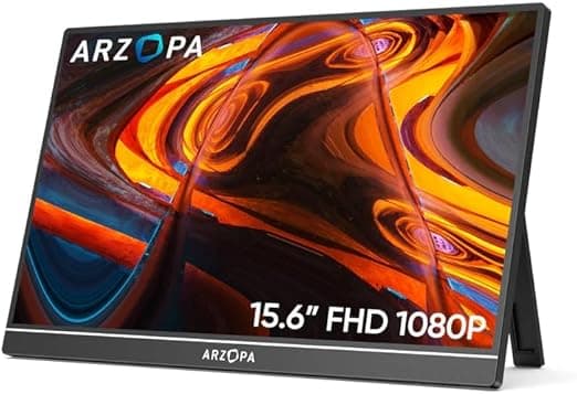 Monitor Portátil ARZOPA A1 15,6'' 1080P FHD – Monitor IPS com Suporte para Notebook, PC, Mac, Xbox, PS5, USB-C e HDMI