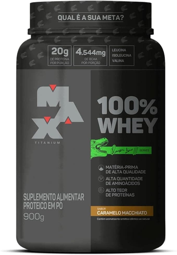 Whey Protein 100% Linha Dino Pote 900g Sabor Caramelo Macchiato Max Titanium
