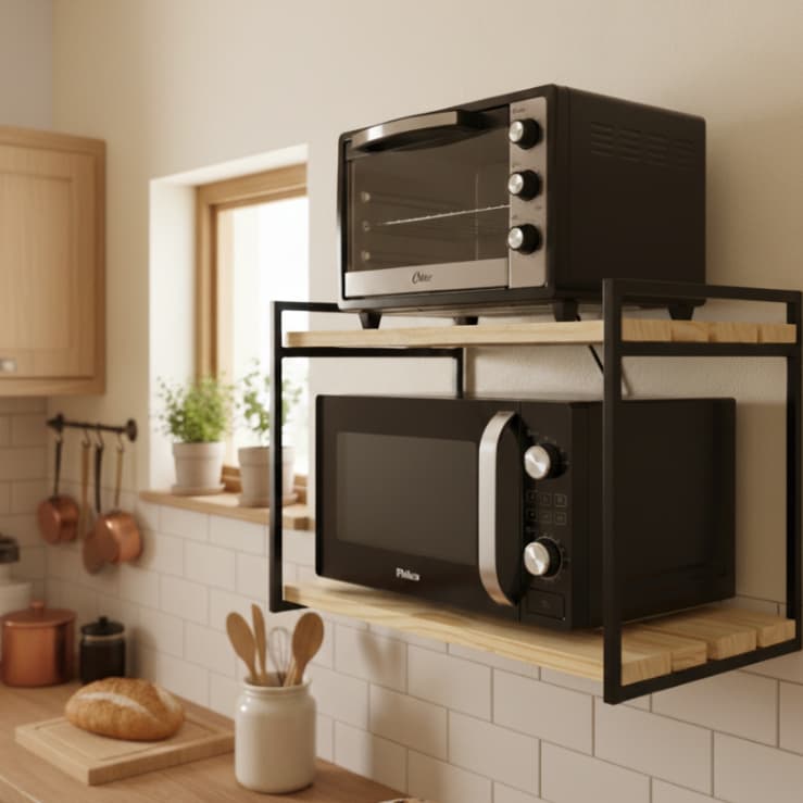 Suporte microondas forno air fryer impressora prateleira de parede nicho multiuso