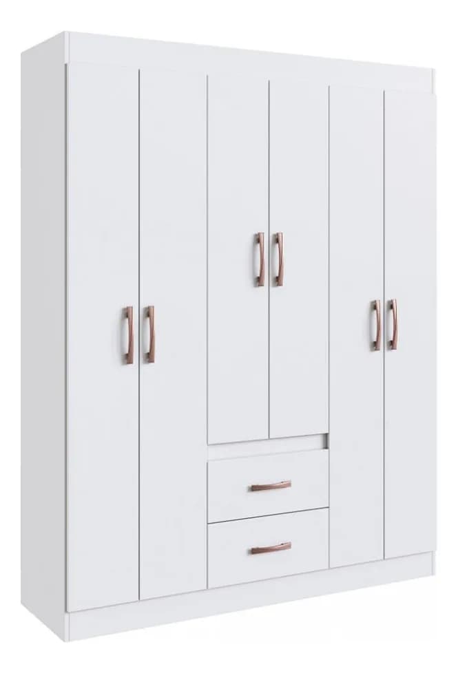 Guarda Roupa Solteiro 6 Portas 2 Gavetas Sidney Doripel Cor Branco