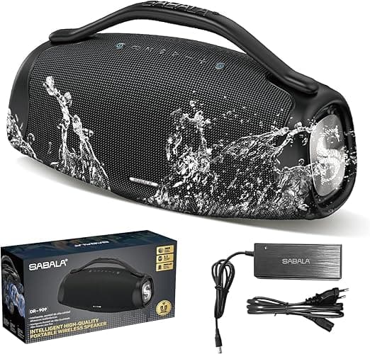 Caixa de Som Bluetooth SABALA DR-909 Boombox,39000mAh 36H Bluetooth 5.4, IPX6 TWS, Portátil USB Powerbank (Preto)