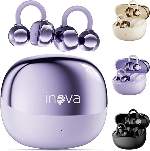 INAVA Fone de Ouvido de Nova Geração,Bluetooth 6.0,50h de Autonomia,À Prova d'Água IPX6,Microfone ENC,Conforto Leve para Esportes,Orelhas Pequenas e Óculos (Roxo)