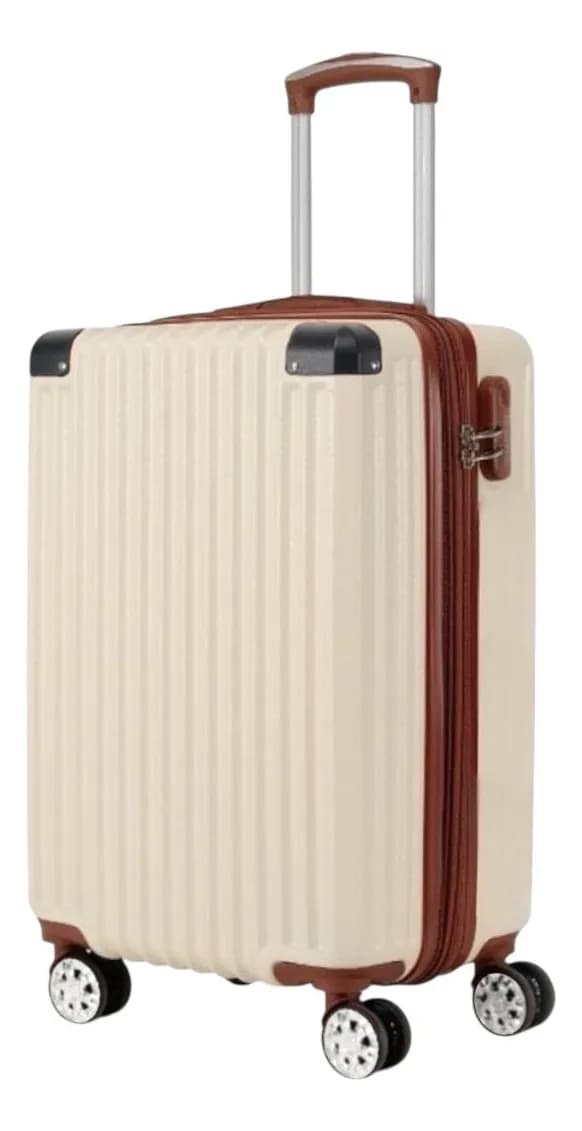 Mala Bordo Para Viagem 10kg Padrão Anac 55x35x25 Cm Expansível E Com Rodas Removíveis 360° Design Luxuoso Abs Leve Viagem Aérea Sem Despachar Tamanho Pequena De Mão Cor Bege 2075