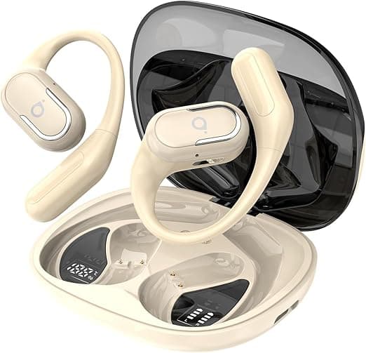 Fone De Ouvido Bluetooth Esportes, Basike T7, IPX6/OWS, Tela LED Dupla, Fone de Ouvido Estéreo Hi-Fi, Suporta Chamadas de Voz, 60 Horas em Standby Para Corrida e Exercícios ao Ar Livre (PRO Branco)