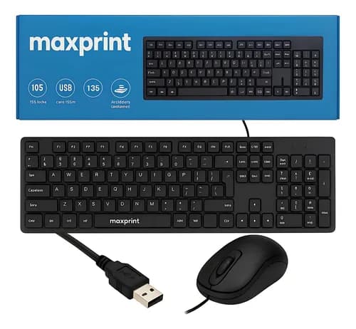 Teclado E Mouse Usb Com Fio Ideal P/ Escritório Pc Notebook Preto