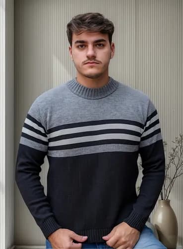 Suéter Blusa De Tricot Masculino Listrado Blusa Lã Masculina