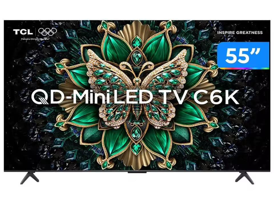 Smart TV 55" TCL 4K UHD MiniLED 55C6K 120Hz Google TV AiPQ Google Assistente 4 HDMI 2 USB