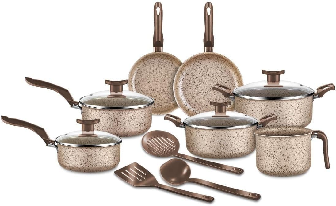 Jogo de Panelas 10 Peças Bianco Antiaderente com Tampa de Vidro