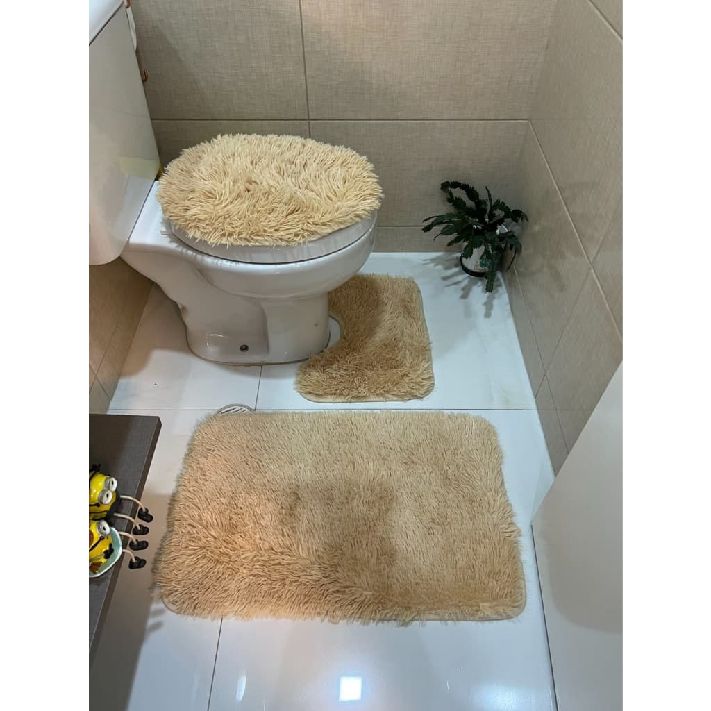 Jogo de Tapete para Banheiro Peludo Felpudo - 3 PÇS