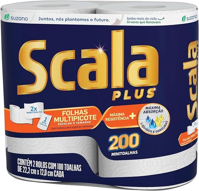 Scala Plus Papel Toalha Multipicote, 200 Toalhas (2 Rolos de 100 Toalhas Cada)