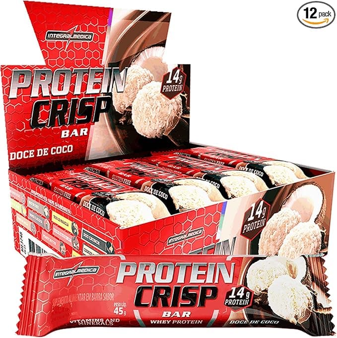 Integralmédica - Barra de Proteína Whey Protein Crisp Bar Doce de Coco - Snack Proteíco - Pré e Pós-Treino - Display com 12 Unidades