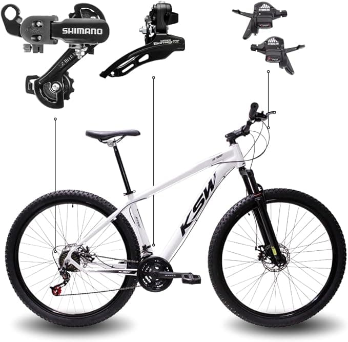 Bicicleta Aro 29 KSW XLT 100 21 Marchas Shimano Quadro Alumínio Freio Hidráulico MTB
