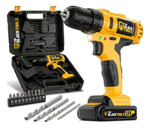 Furadeira Parafusadeira Sem Fio A Bateria Tb-12e 12v 3/8 10mm Com Maleta E Acessórios The Black Tools