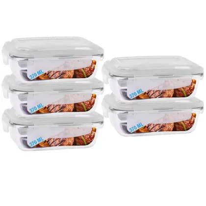 Conjunto 5 Potes Vidro Hermético Mantimentos Marmita 370ml - PRATICASA