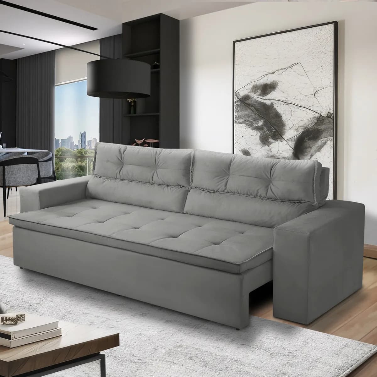 Sofá Retrátil Reclinável 3 Lugares C Molas 1,80m Vegas Suede Cor Cinza