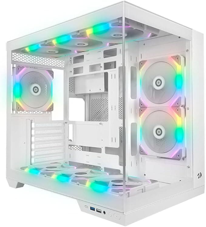 Gabinete Gamer Redragon Wideload Pro - Mid Tower, USB 3.0 2.0, Aquário, Vidro Panorâmico - Branco