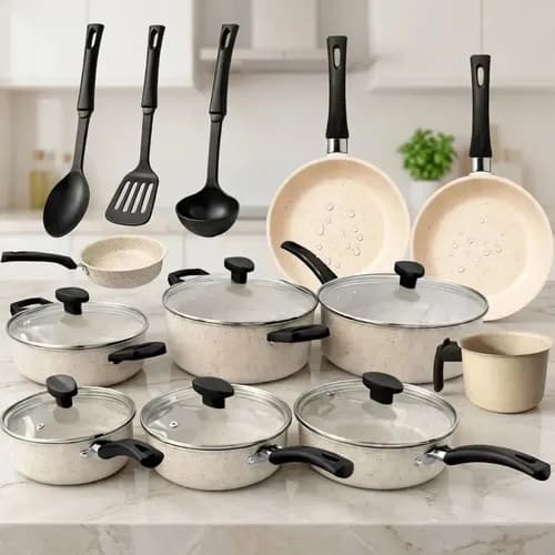 Jogo De Panelas 13 Peças Antiaderente Kit Cozinha Completa Marfim Bianco Vanilla