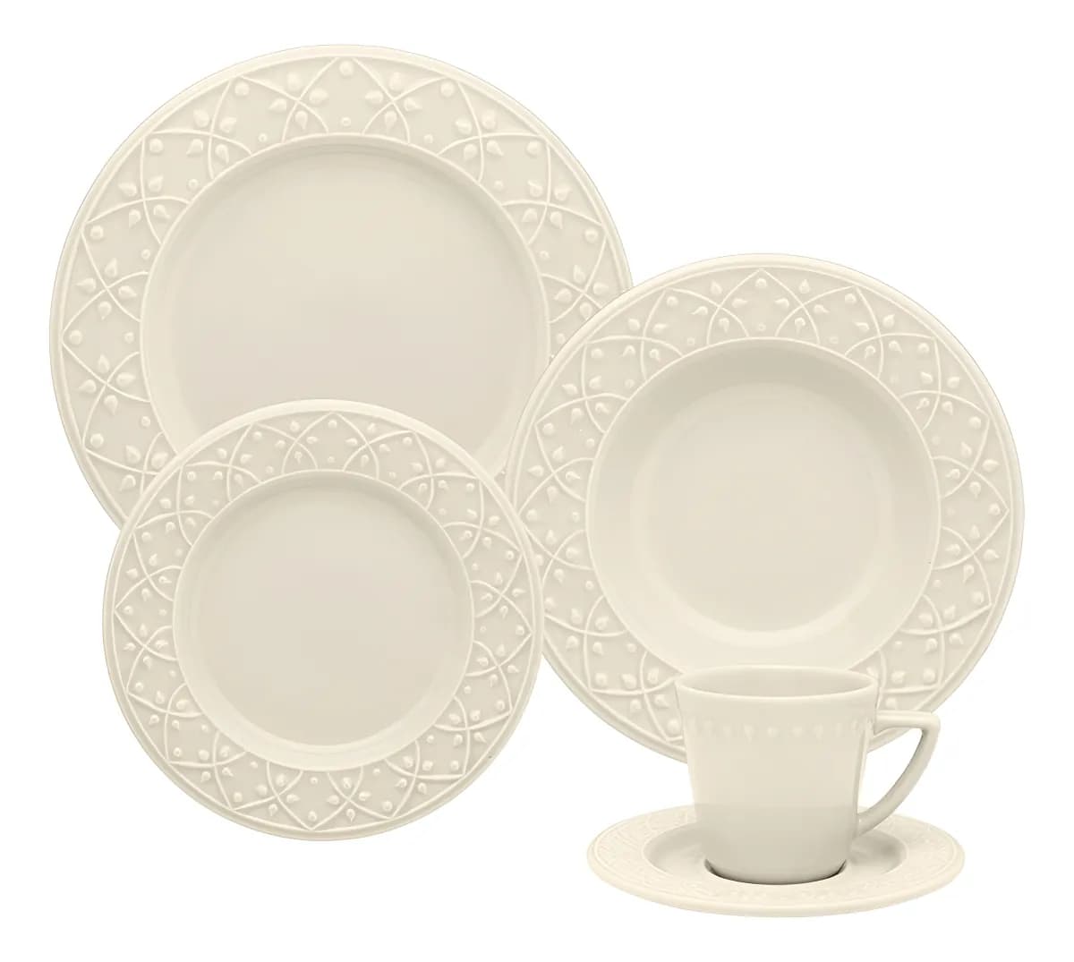 Conjunto de 20 peças Mendi Aparelho de Jantar e chá Cerâmica Cor Marfim Oxford