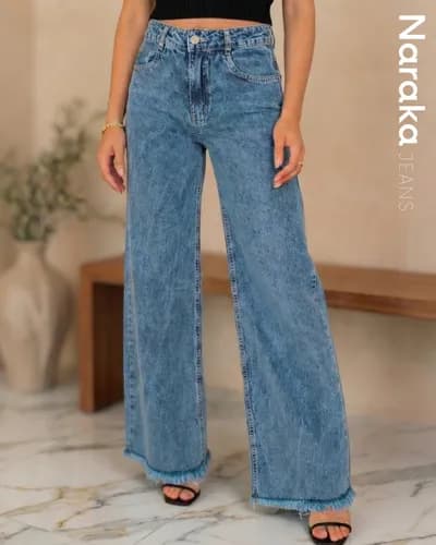 Calça Wide Leg Jeans Feminina Cintura Alta Levanta Bumbum
