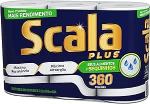 Scala Plus Papel Toalha Mega, 360 Toalhas (3 Rolos de 120 Toalhas Cada)