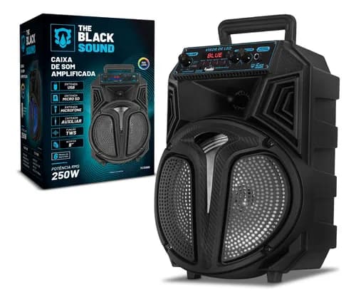 Caixa de som Amplificada Bluetooth Rádio Fm 250w Rms Tws Led Rgb Portatil Sem Fio Usb Tcs300 Cor Preto The Black Tools