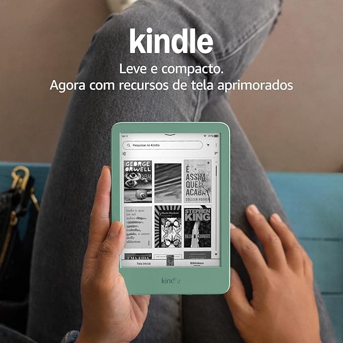 Kindle 16 GB (Geração mais recente) - Leve e compacto, com tela antirreflexo, trocas de página mais rápidas, luz frontal ajustável e bateria de longa duração - Cor Verde