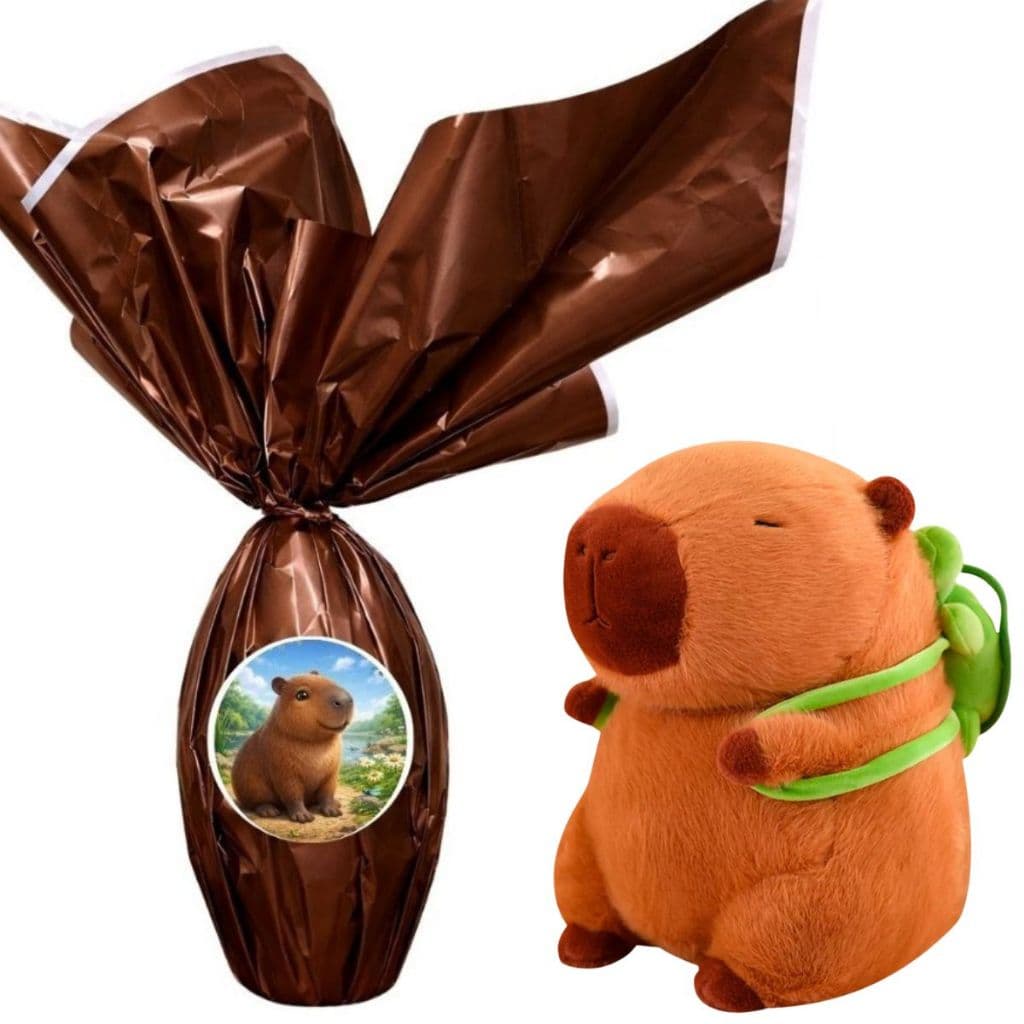 Kit Ovo De Páscoa Capivara Filó Pelúcia 250g Ovo com Brinquedo Capybara