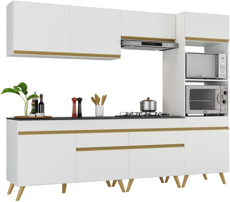 Cozinha Completa 5 peças c/Armário e Balcão Mp3713 Veneza Gw Multimóveis Branca