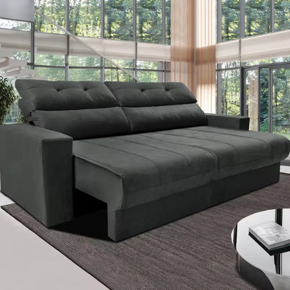 Sofá 3 Lugares Clean Retrátil Reclinável Cama Inbox - Cinza - Liso