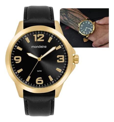 Relógio Mondaine Masculino Dourado Original Nf-e Couro Dourado