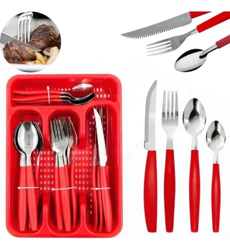 Jogo Talheres Faqueiro 25pçs C/ Suporte Porta-talheres