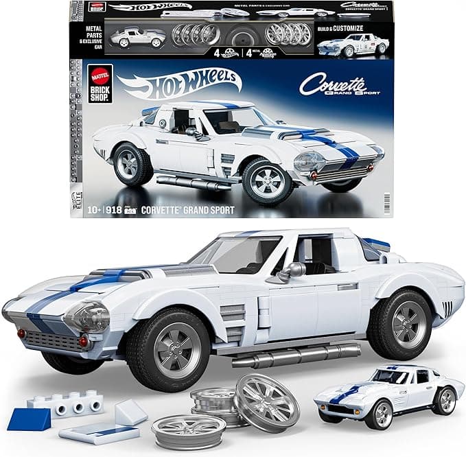 Mattel Brick Shop Hot Wheels Jogo de Construção Elite Corvette Grand Sport em escala 1:16
