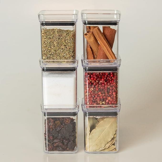 Kit Potes Herméticos Lumini 180ml Paramount Com Tampa Potes Plásticos Transparentes Para Temperos, Especiarias E Condimentos, Organização De Cozinha, Empilháveis Armário E Geladeira, 6 e 24un (6)